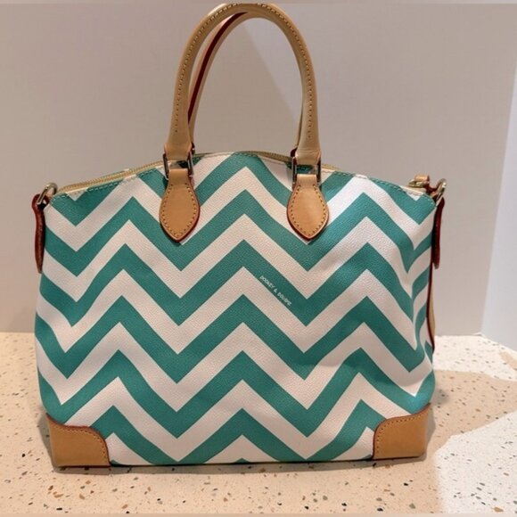 Dooney & Bourke Chevron Stripped Leather Satchel Handbag - Picture 2 of 13